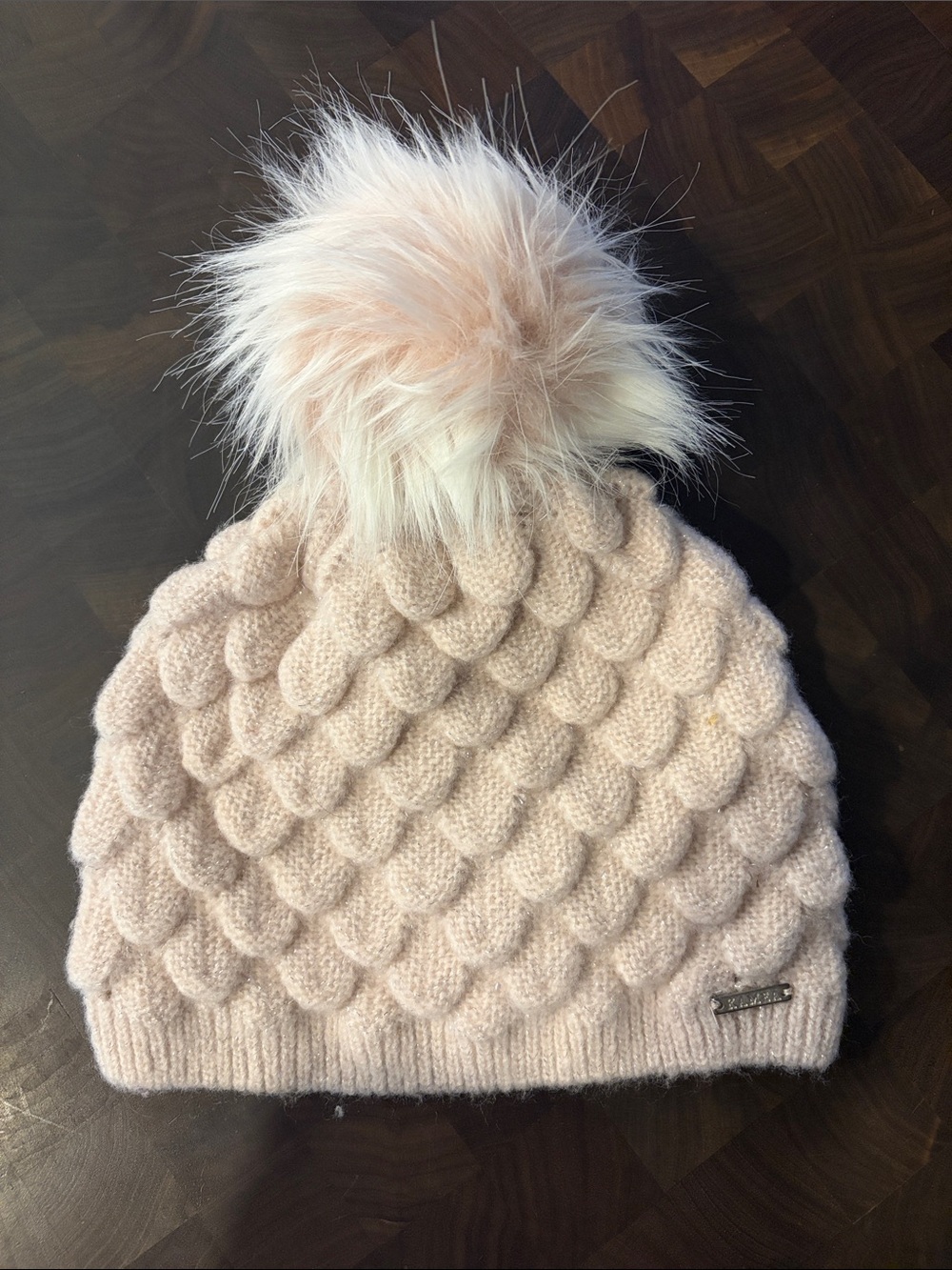 Blush Pink Knit Beanie with Faux-Fur